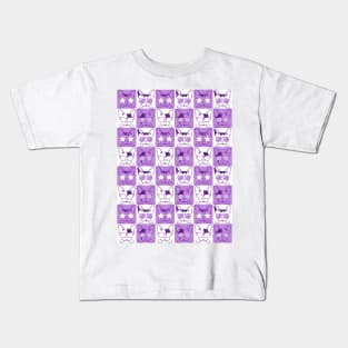 Frenchies with Glasses Pattern Purple Kids T-Shirt